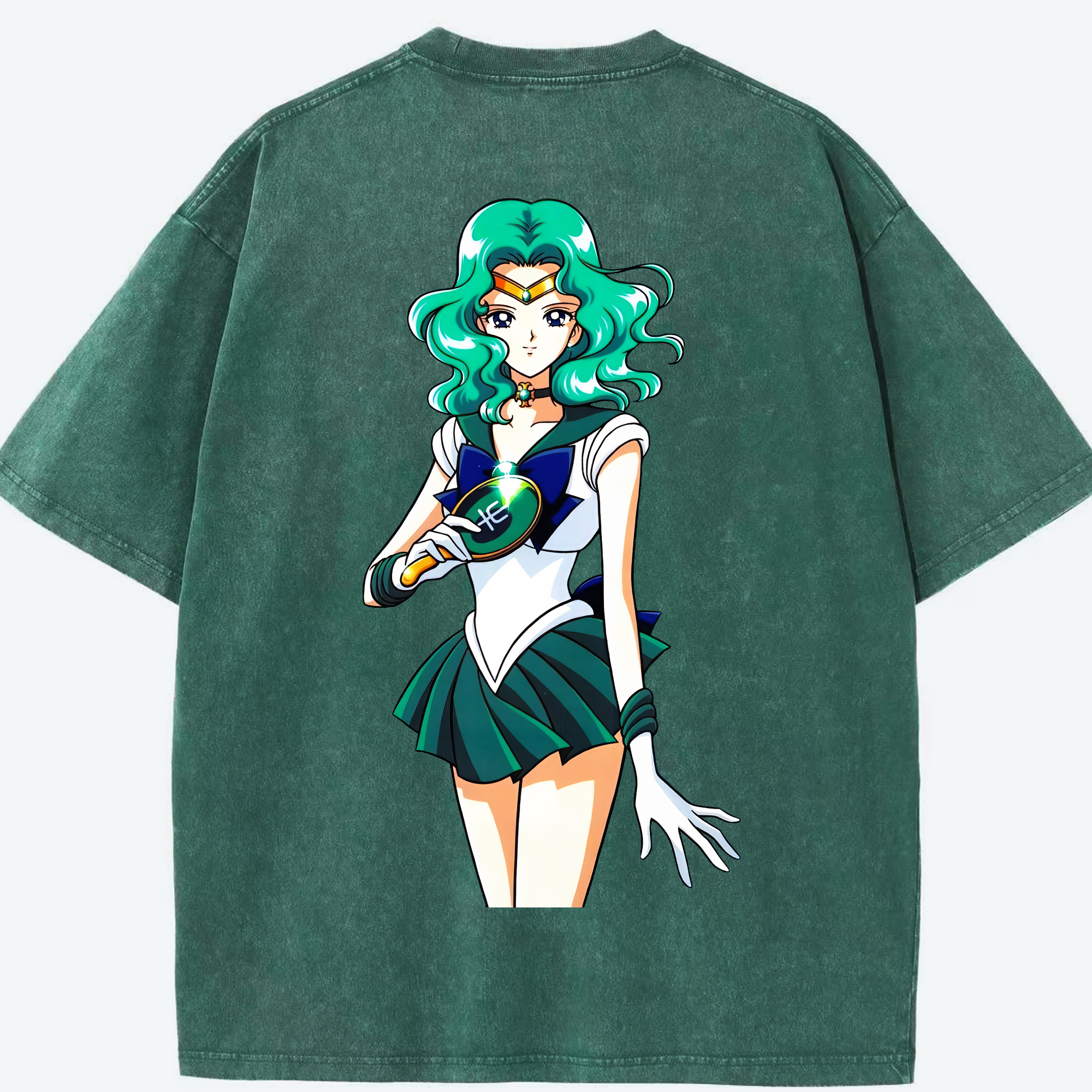 （画像用） 美少女戦士セーラームーン 海王 みちる（かいおう みちる） Sailor Moon Kaiou Michiru 綿100% ヴィンテージ風 半袖Tシャツ（背面プリント）